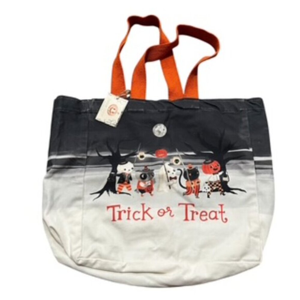 Halloween Trick or Treat Canvas Tote Bag with Orange Handles